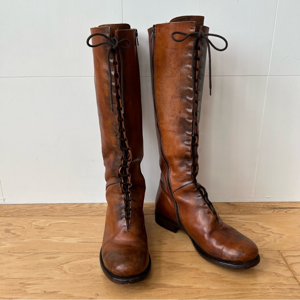 I.N.K. Lace Up Knee High Boot Brown Leather 36 Made in Italy Boho Bohemian Boots
